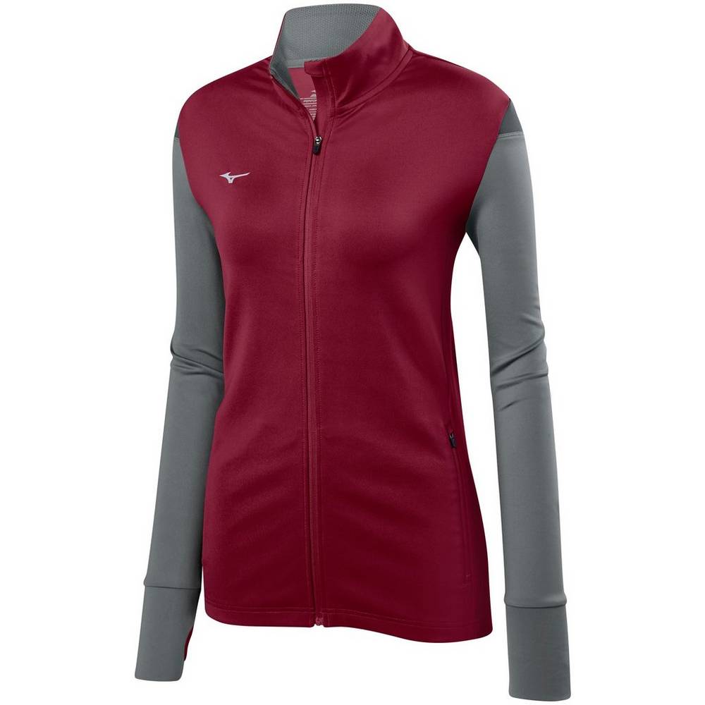 Womens Mizuno Horizon Full Zip Volleyball Jacket Burgundy/Grey Philippines (CLDYOZ309)